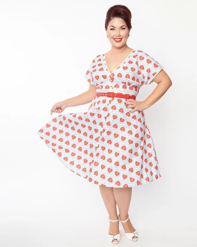 Unique Vintage Plus Size Framed Hearts Print Swing Dress | Framed Hearts Print