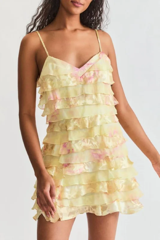 Agrace Mini Dress In Yellow Melon Classic Floral Mini Dress