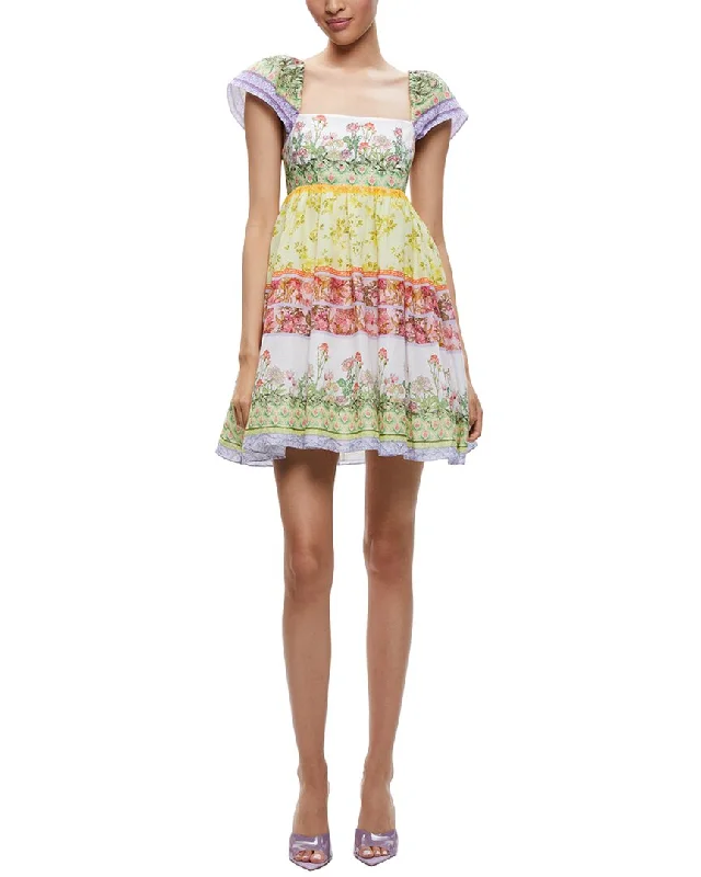 alice + olivia Tamia Babydoll Mini Dress Cozy Knitted Mini Dress