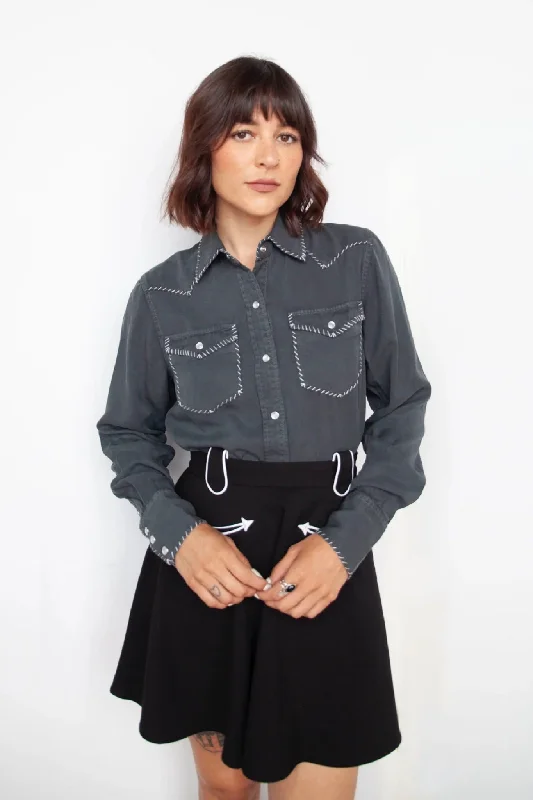 Brooklyn Women's Shirt Charcoal Slate Stylish Printed Short Shirt