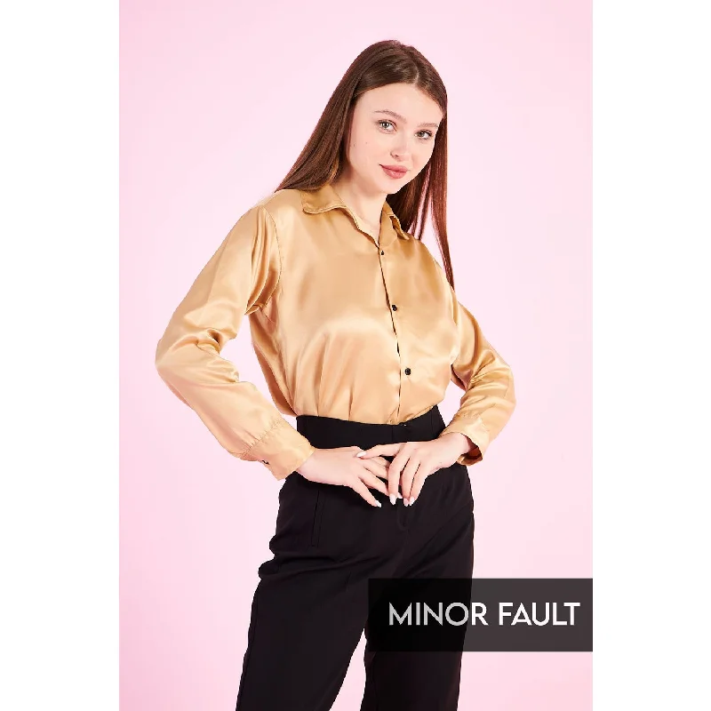 (Minor Fault) Gold Cuban Collar Satin Shirt Comfortable Peplum Short Shirt