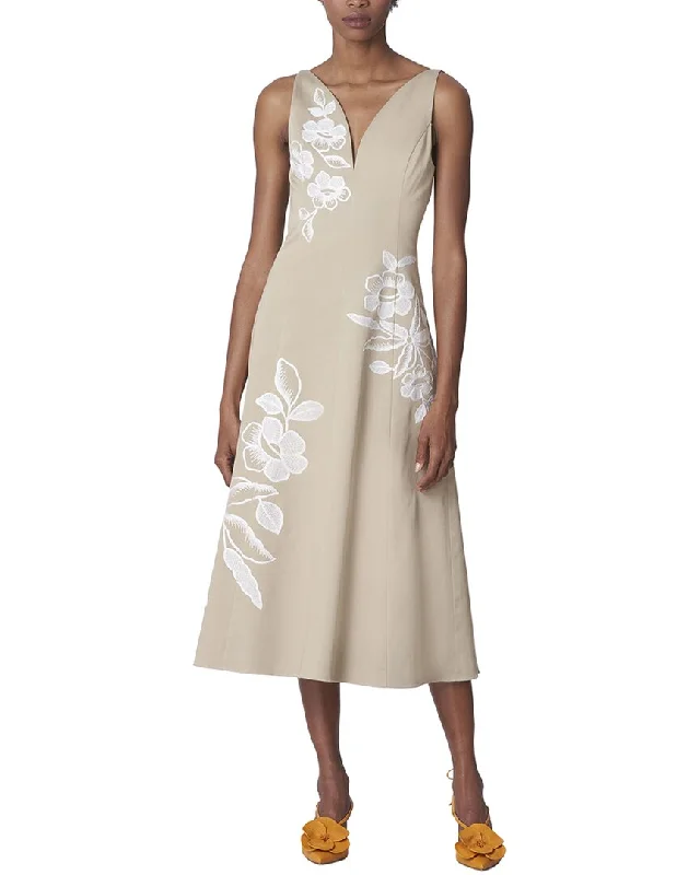 Carolina Herrera Embroidered V-Neck Midi Dress Comfortable Casual Midi Dress