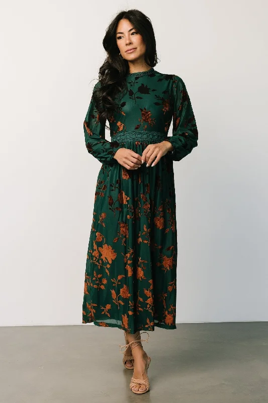 Christine Velvet Embossed Midi Dress | Jade Trendy A-Line Midi Dress