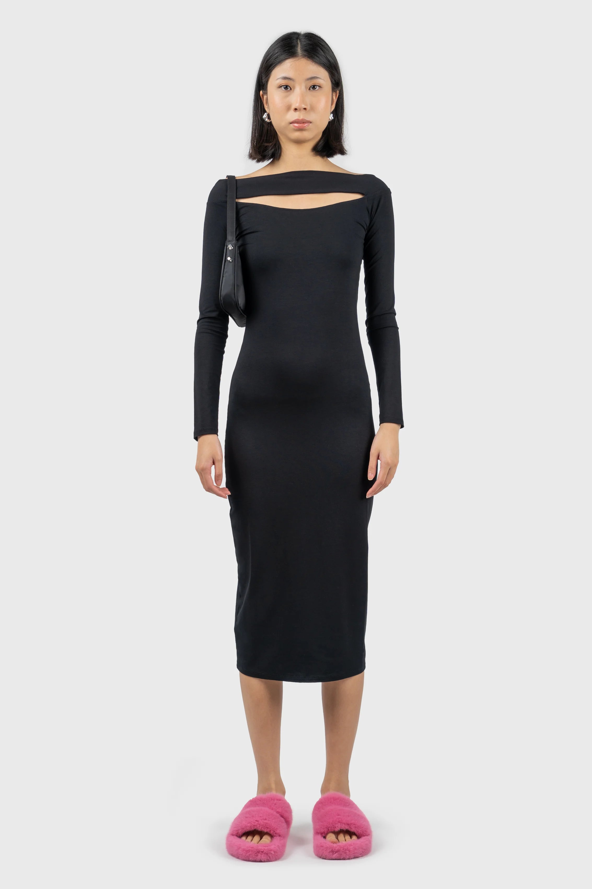 Cut Out Detail Long Sleeve Midi Dress Stylish Wraparound Midi Dress