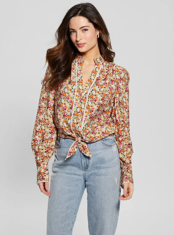 Eco Floral Print New Rita Shirt Elegant High-Low Short Shirt