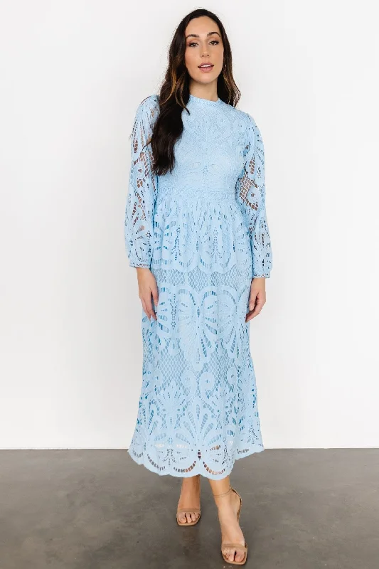 Eldora Lace Midi Dress | Light Blue Stylish Vintage Midi Dress