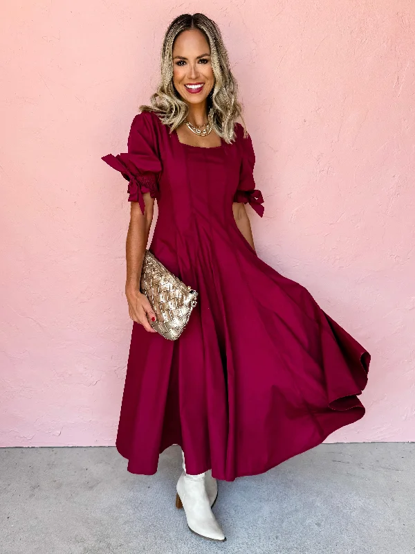 Burning Passion Puff Sleeve Midi Dress Comfortable Short Sleeve Midi Dress