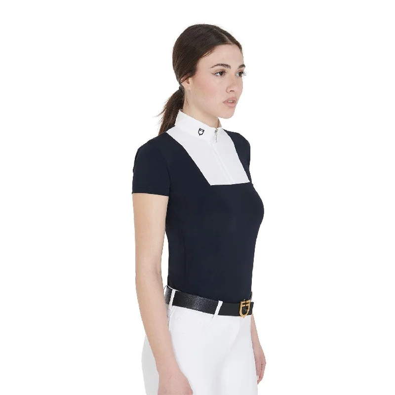 Equestro women's short sleeved slim fit competition polo shirt Chic Embellished Short Sleeve