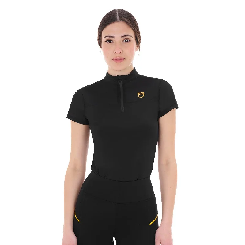 Equestro women's training polo shirt with mesh inserts Fashionable Button-Front Short Sleeve