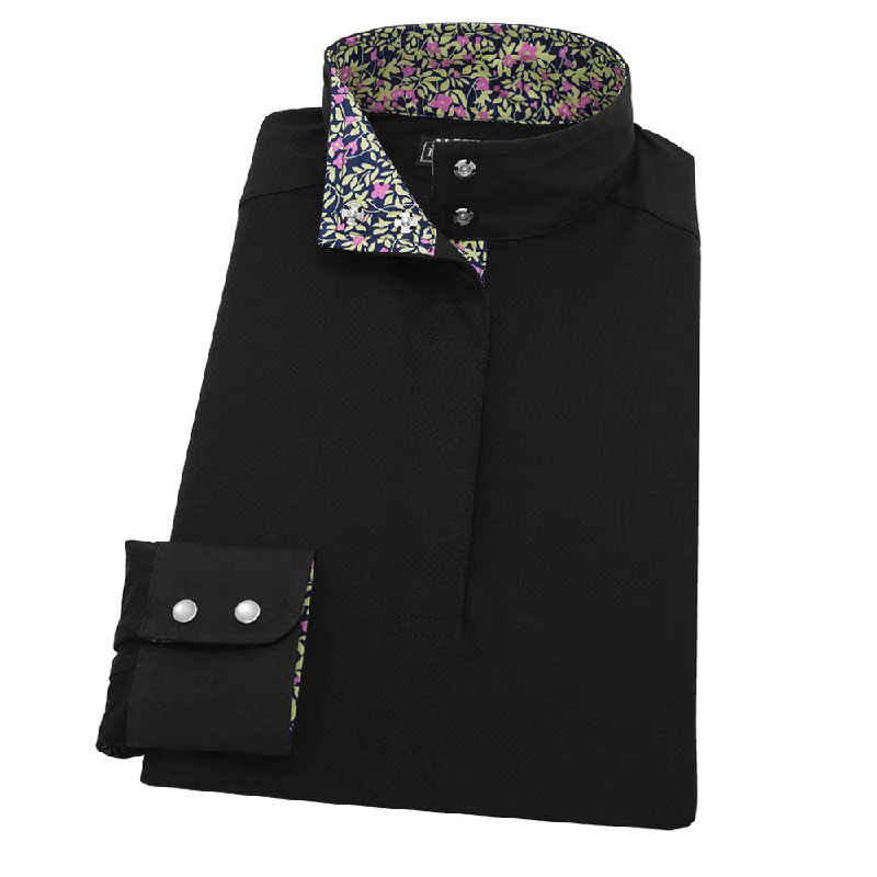 Essex Classics Ladies Magenta Flower “Dusk” Black Jumper Performance Show Shirt Stylish Striped Short Sleeve