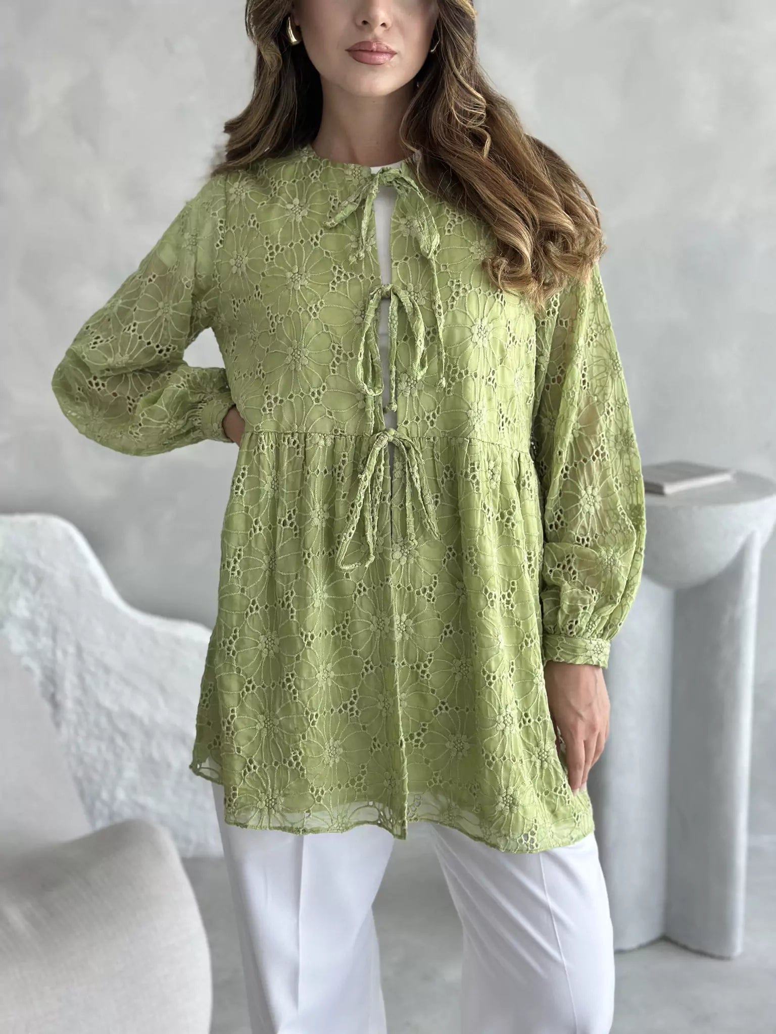 Flossie Green Embroidered Shirt Comfortable Flowing Short Sleeve