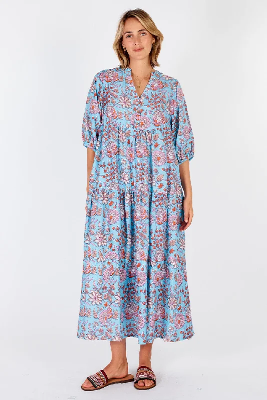 Ibisa - Cancun Midi Dress - Lagoon Stylish Vintage Midi Dress