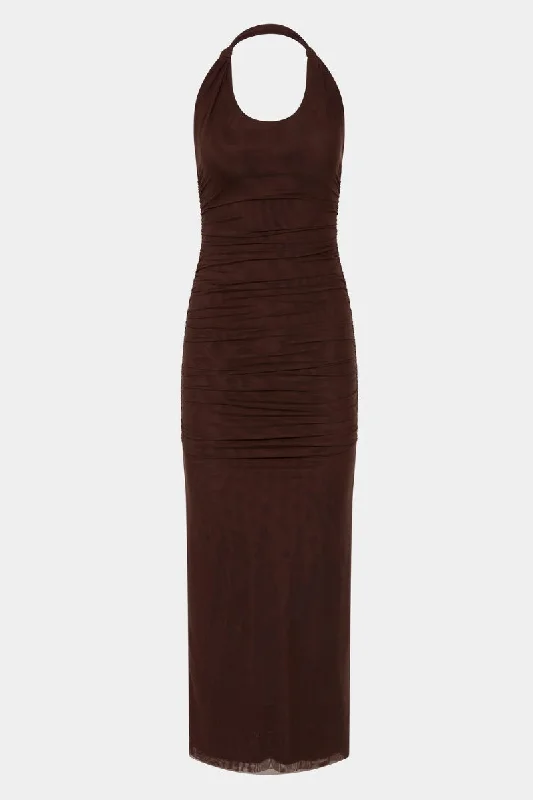 JACQUES KNOT MIDI DRESS-CHOCOLATE Comfortable Stretch Midi Dress