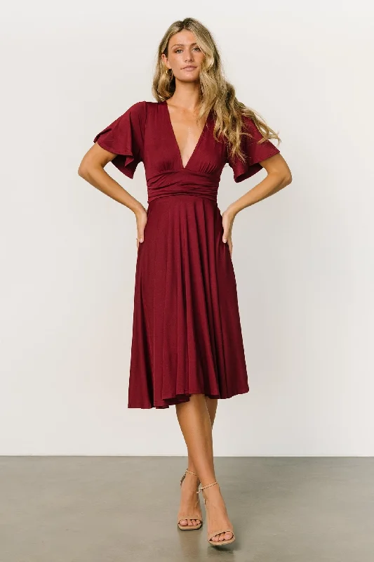 Janette Midi Dress | Wine Stylish Vintage Midi Dress