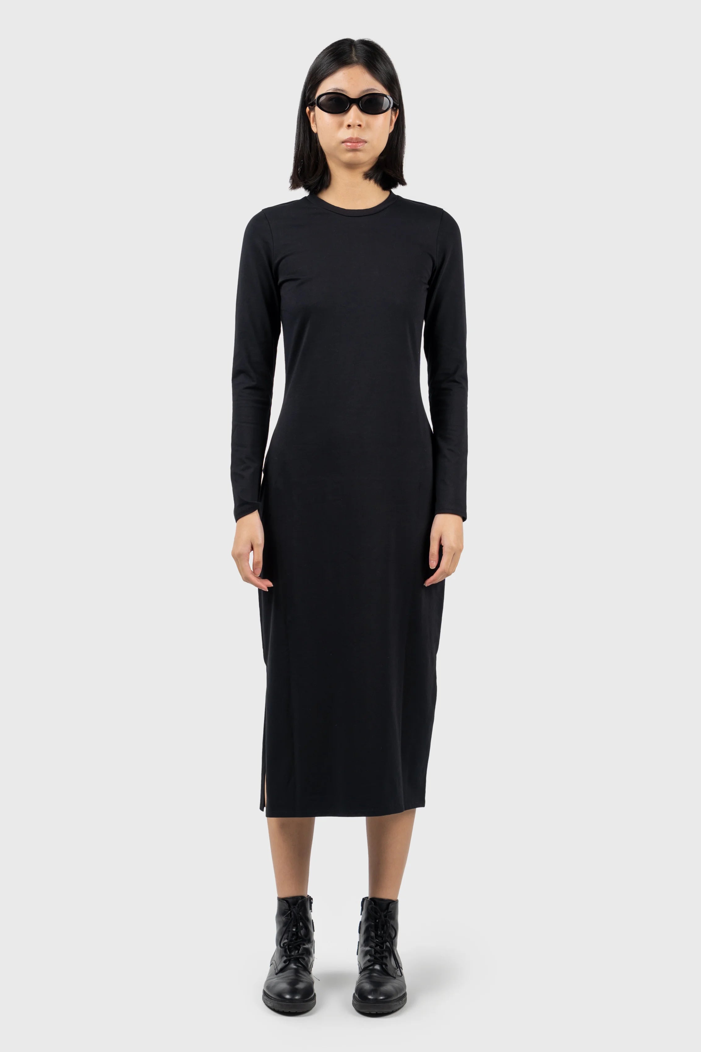 Jersey Long Sleeve Midi Dress with Slit Trendy Square Neck Midi Dress