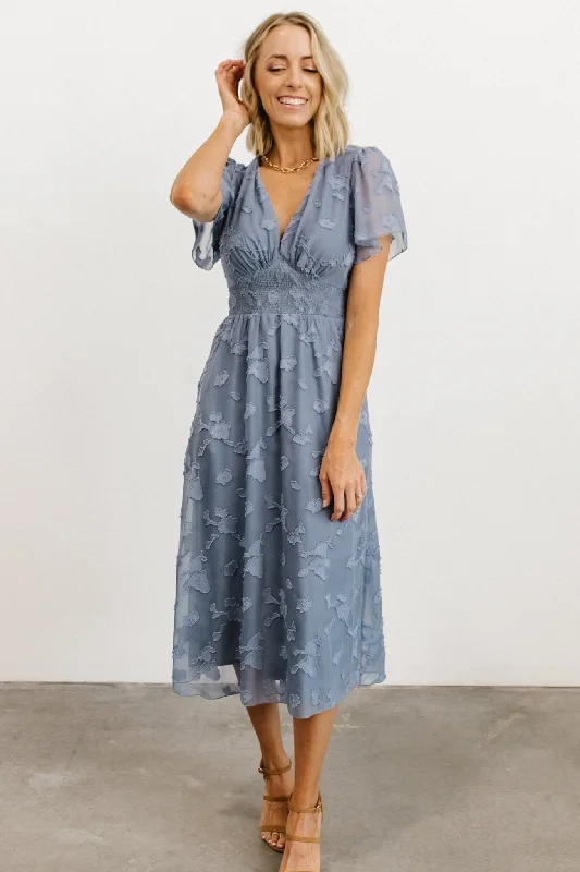 June Smocked Midi Dress | Blue Comfortable Empire Waist Midi Dress