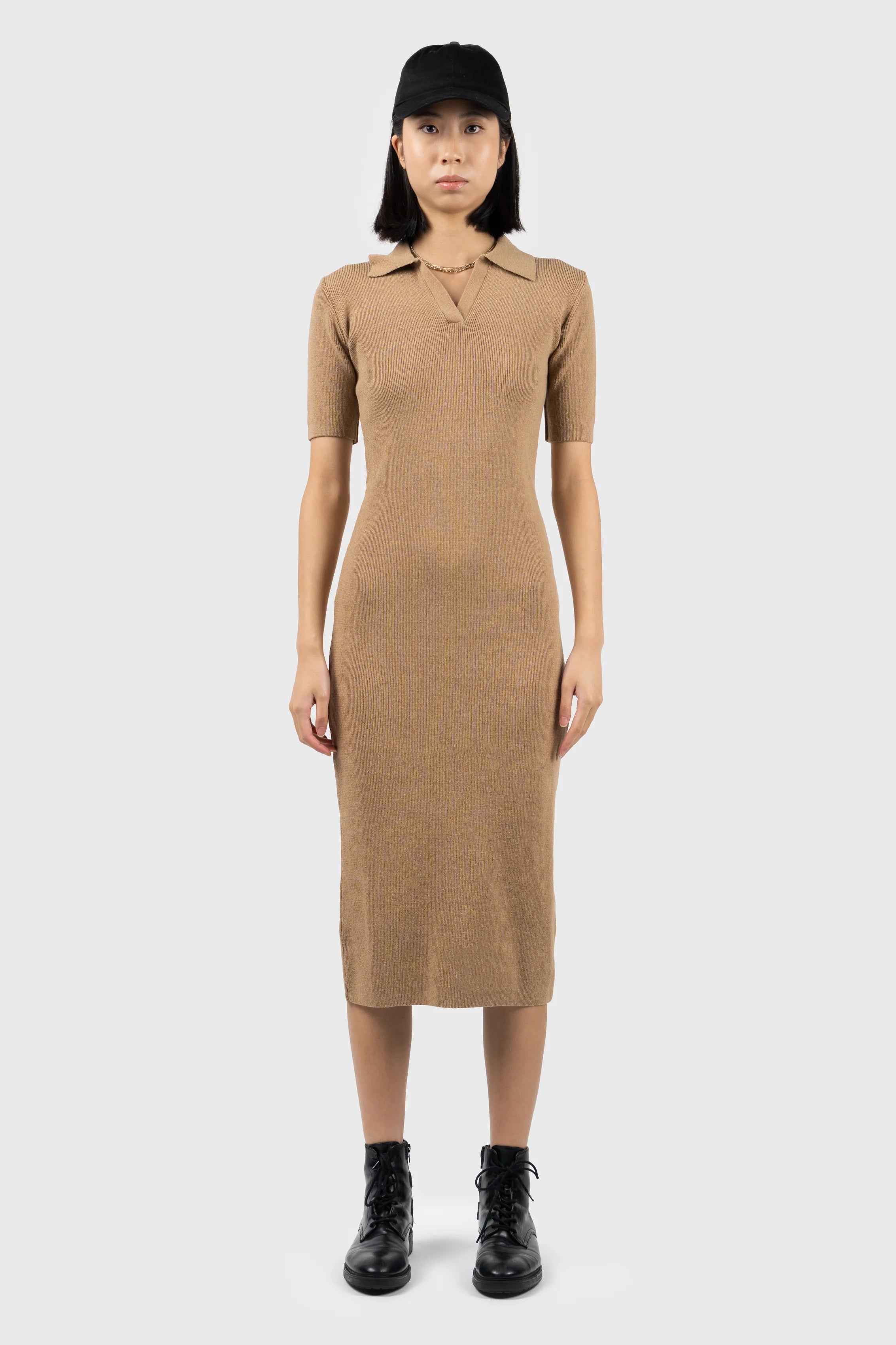 Knitted Open Collar Midi Dress Cozy Wide Strap Midi Dress