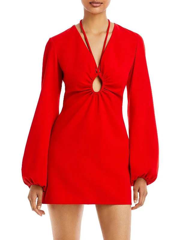 Leslie Womens Cut-Out Plunge Mini Dress Comfortable Wrap Mini Dress