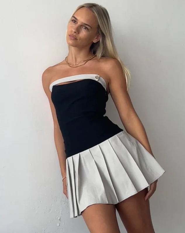 Lisma Bandeau Cut-out Mini Dress in Tailoring Grey and Black Fashionable Pleated Mini Dress