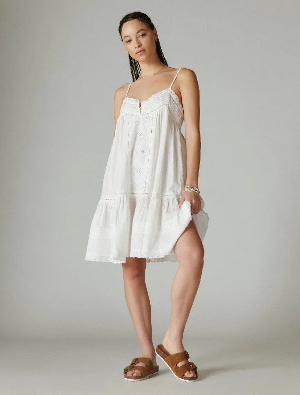 Lucky Brand Women's Drop Waist Embroidered Mini Dress Elegant Silk Mini Dress