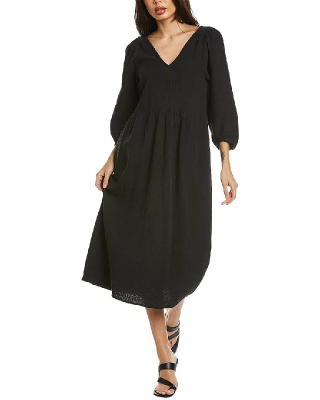 Madewell Lightspun V-Neck Midi Dress Trendy Smocked Detail Midi Dress