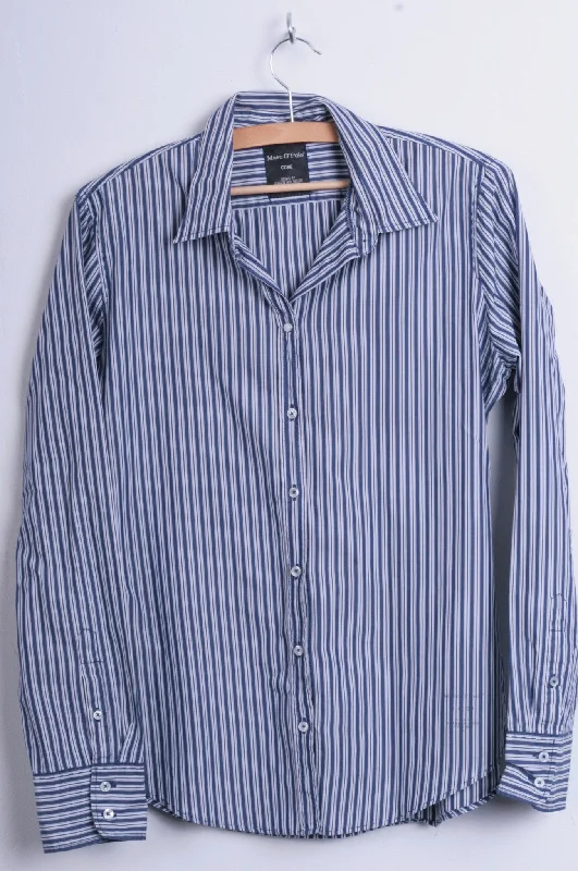 Marc O'Polo Womens 40 L Casual Shirt Striped Cold Blue Unique Cotton Casual Button-Up Short Tee