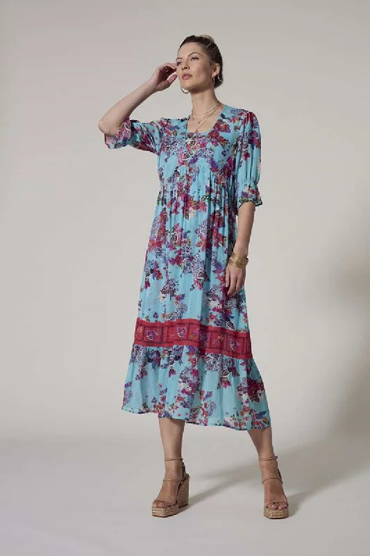 Pre Order Matera Sheer Midi Dress in Aqua Multi LS2754 by Loobie's Story Comfortable Denim Midi Dress