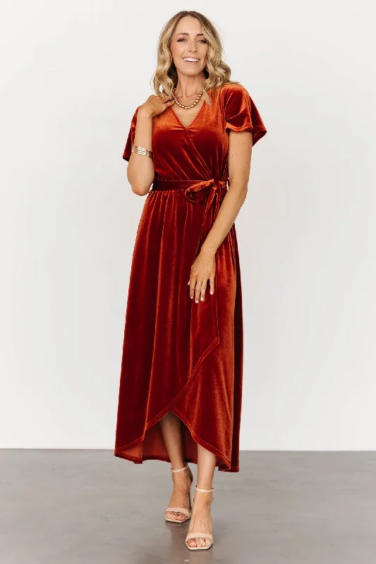 Nadine Velvet Midi Dress | Rust Chic Bohemian Midi Dress