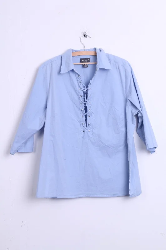 Notations Womens 2XL Casual Shirt Cotton Blue Short Sleeve Stylish Pleated Short Sleeve