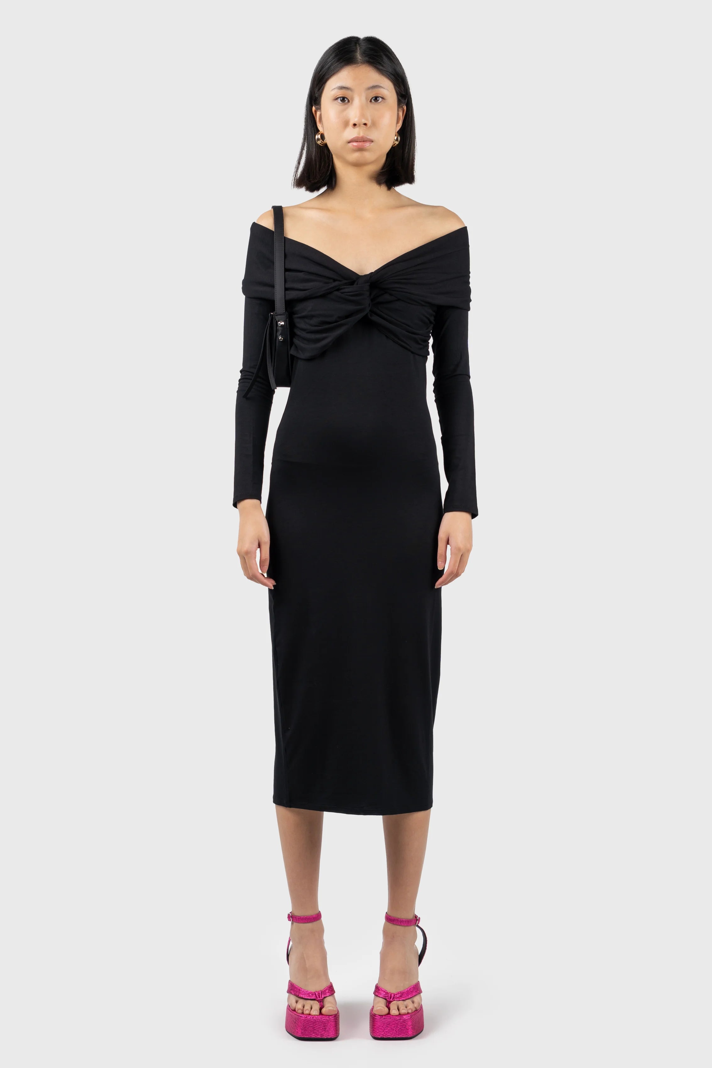 Off the Shoulder Jersey Midi Dress Cozy Wide Strap Midi Dress