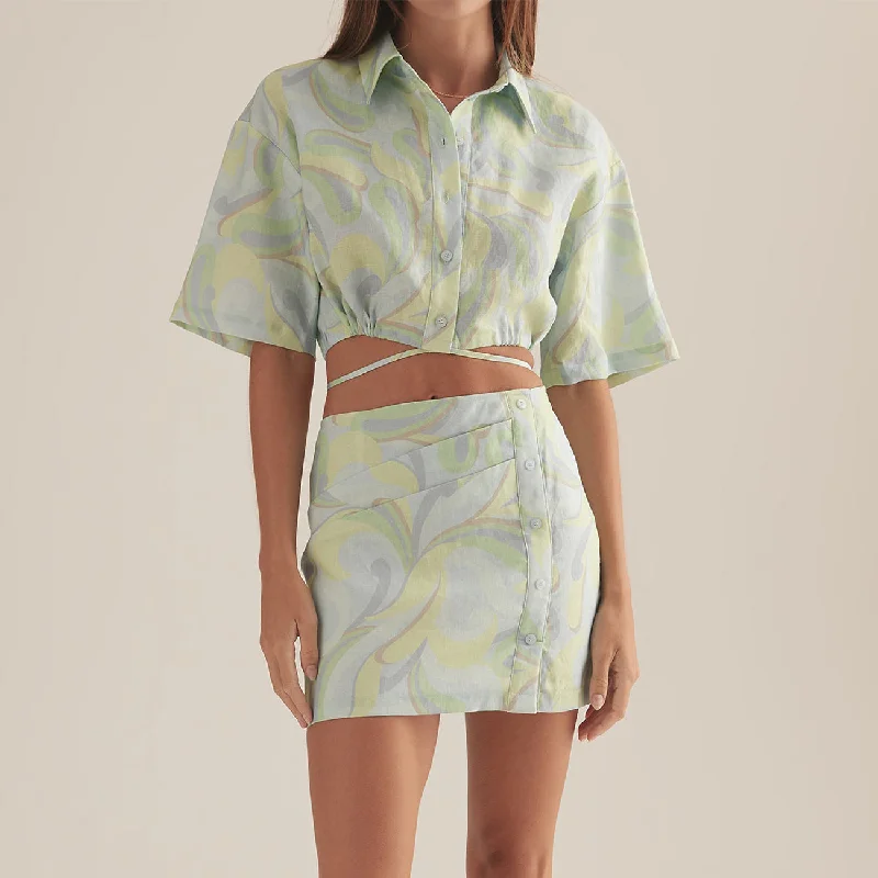 Walker Shirt - Blue Swirl Casual Loose Short Sleeve