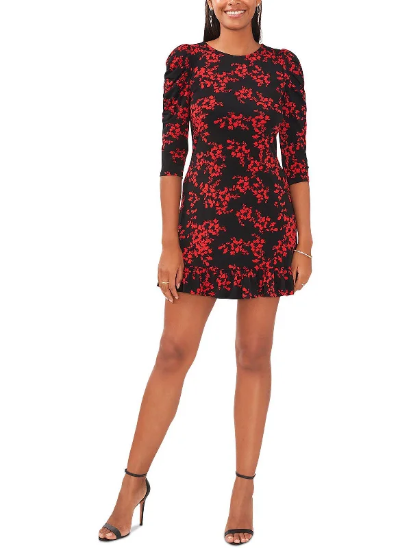 Petites Womens Floral Short Mini Dress Fashionable Button-Front Mini Dress