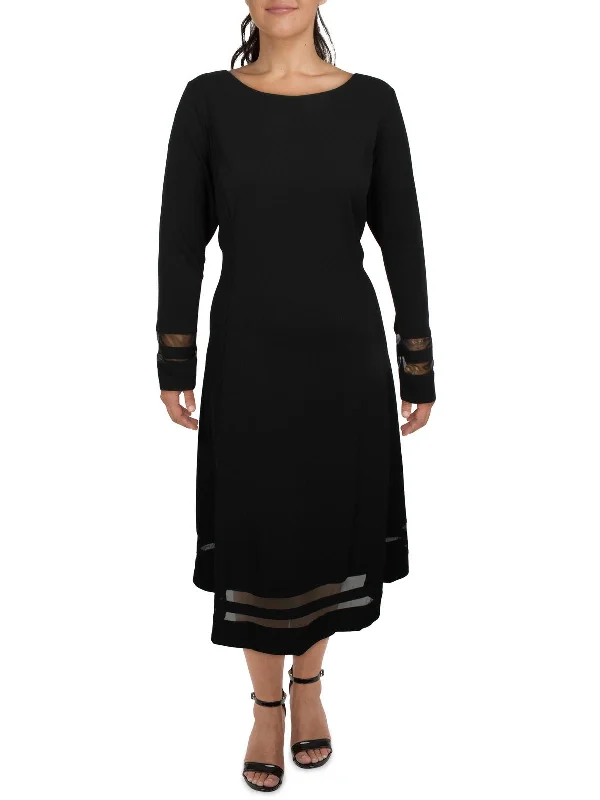 Plus Womens Crepe Illusion Midi Dress Stylish Tiered Midi Dress