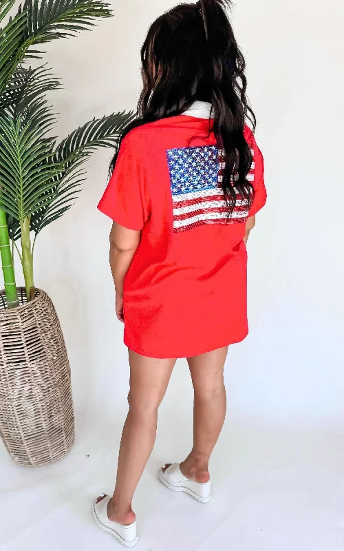 American Flag Short Sleeve Mini Dress - Final Sale Fashionable Mini Dress with Pockets