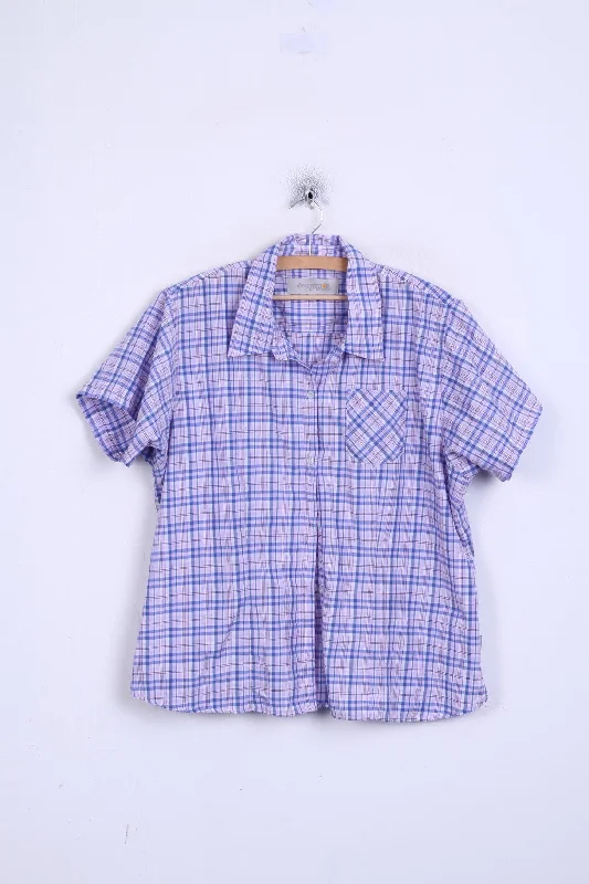 Regatta Womens 22 3XL Casual Shirt Check Purple Cotton Short Sleeve Classic Short Sleeve Blouse