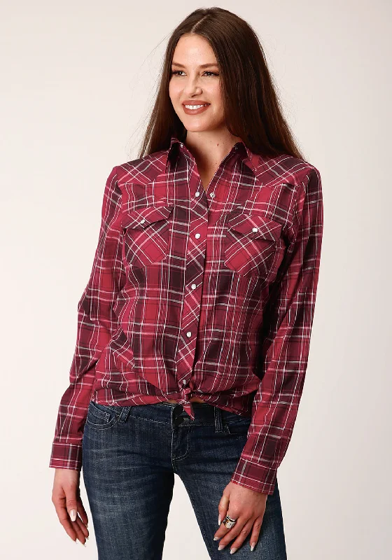 Roper Womens 820 Bright Plaid Red Cotton Blend L/S Shirt Classic Button-Up Short Tee