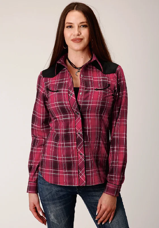 Roper Womens 820 Bright Plaid Red Cotton Blend Retro L/S Shirt Classic Basic Short Shirt