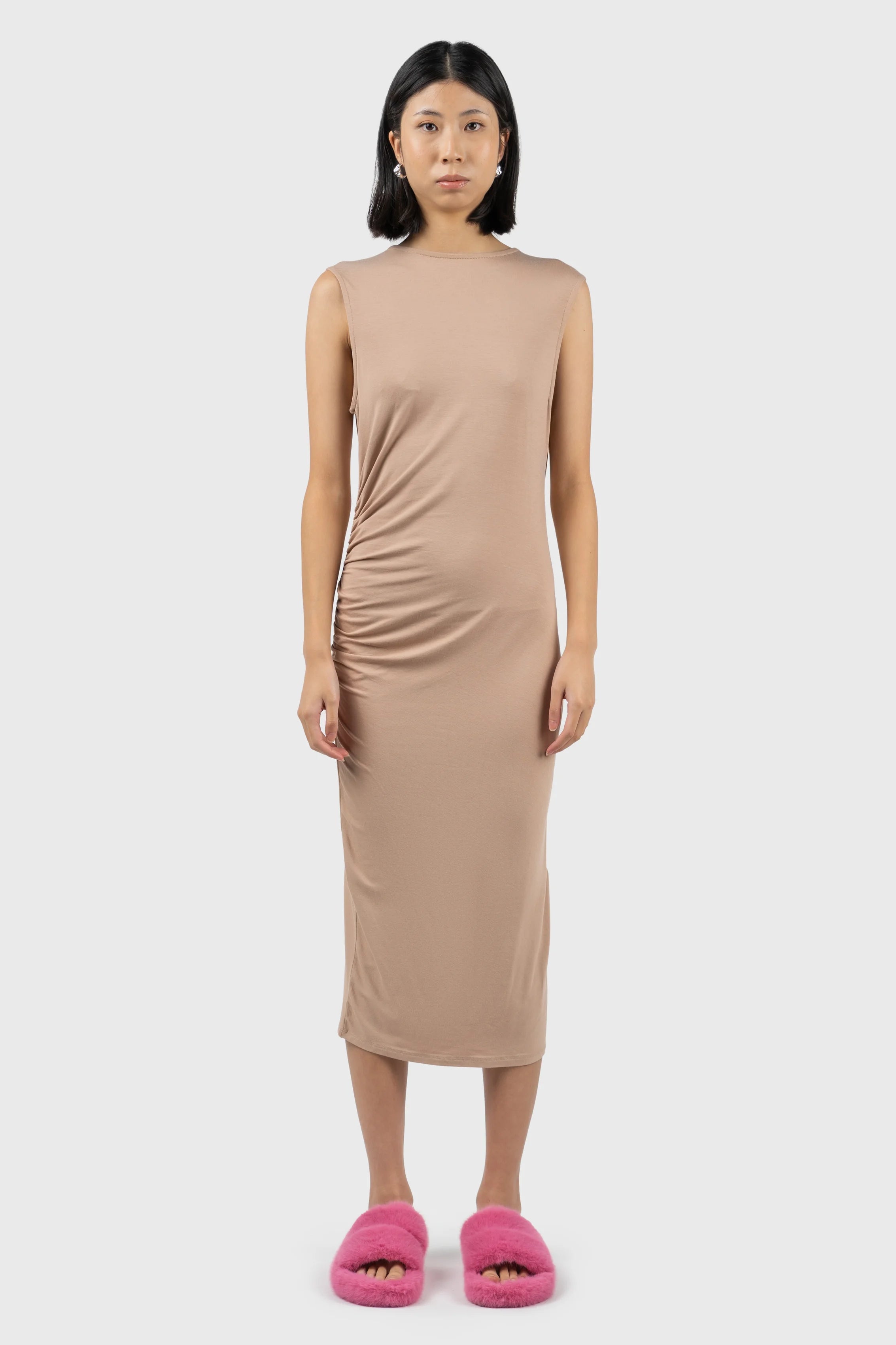 Ruched Detail Midi Dress Elegant Maxi-Midi Hybrid Dress