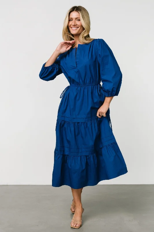 Santa Fe Poplin Midi Dress | Cobalt Cozy Spaghetti Strap Midi Dress