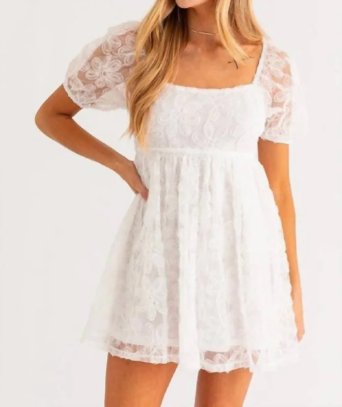 Short Sleeve Mini Dress In White Cozy Knitted Mini Dress