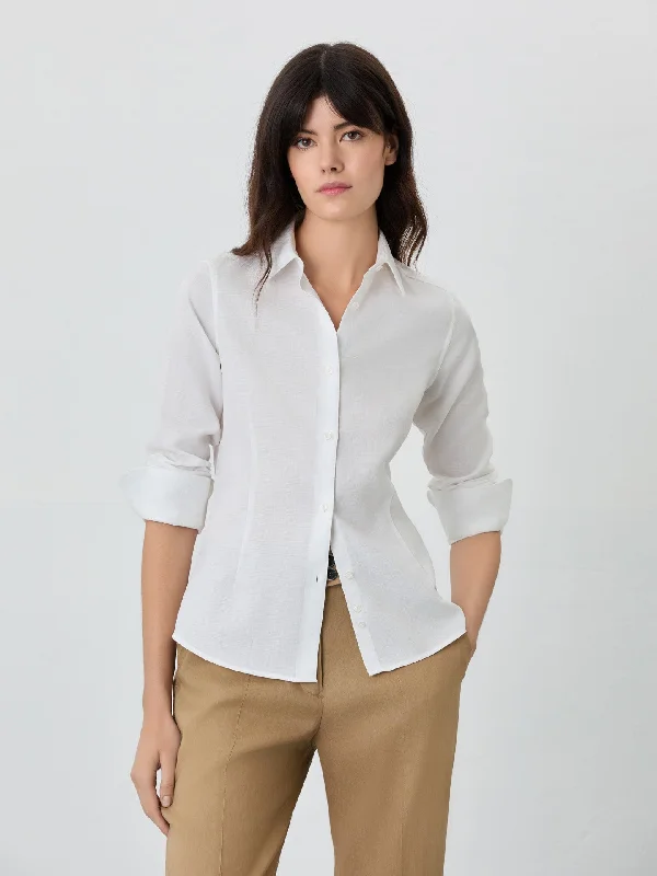 Slim Fit Shirt In Mercerized Cotton Jaquard Fabric Soft Flowing Short Shirt