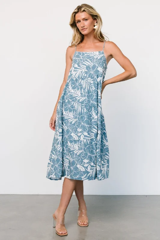 Sonora Midi Dress | Dusty Blue Print Stylish Wraparound Midi Dress