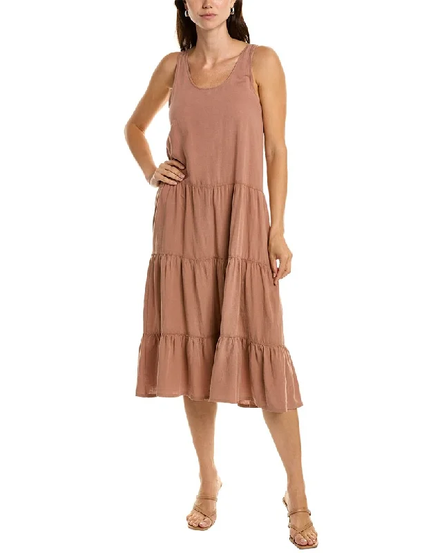 Splendid Mirage Linen-Blend Midi Dress Trendy Off-Shoulder Ruffle Midi Dress