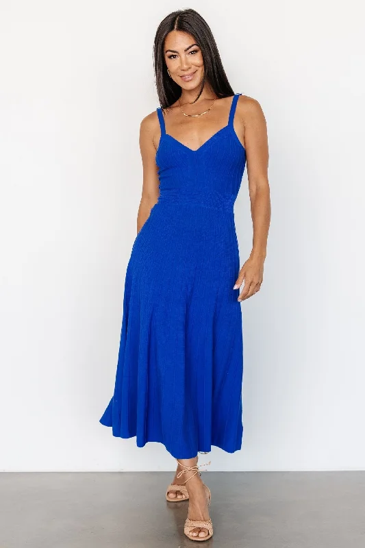 Tanya Knit Midi Dress | Cobalt Elegant Satin Slip Midi Dress