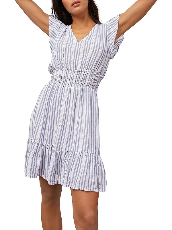 Tara Womens Linen Striped Mini Dress Comfortable Bodycon Mini Dress