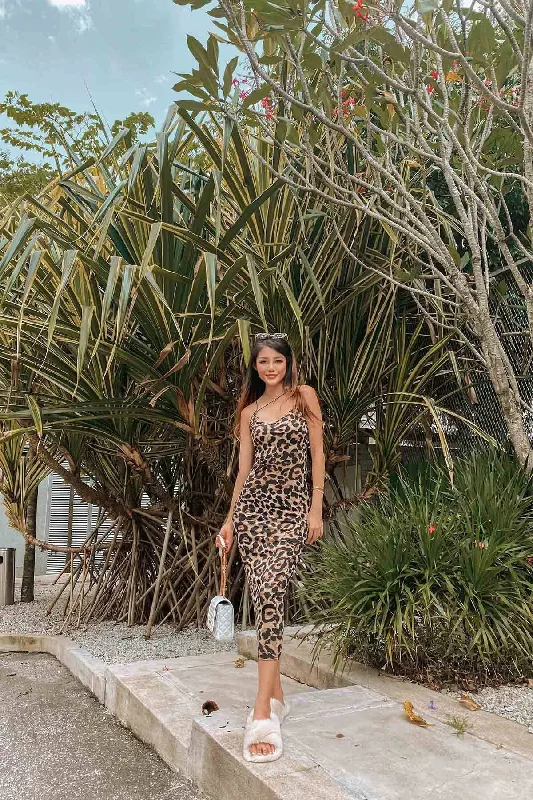 Terellei Strappy Midi Dress in Leopard Print Cozy Knit Midi Dress