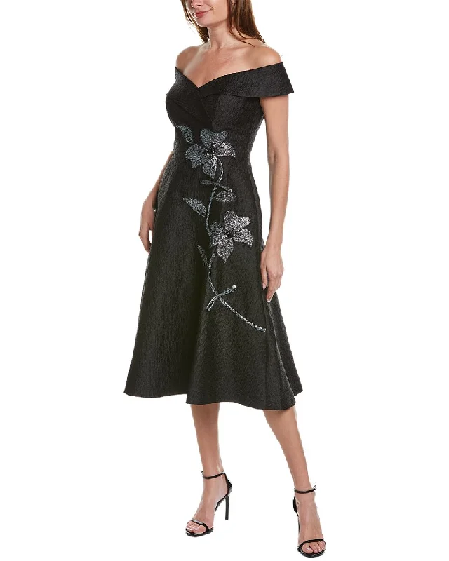 Teri Jon by Rickie Freeman Textured Midi Dress Trendy Ruffled Sleeve Midi Dress