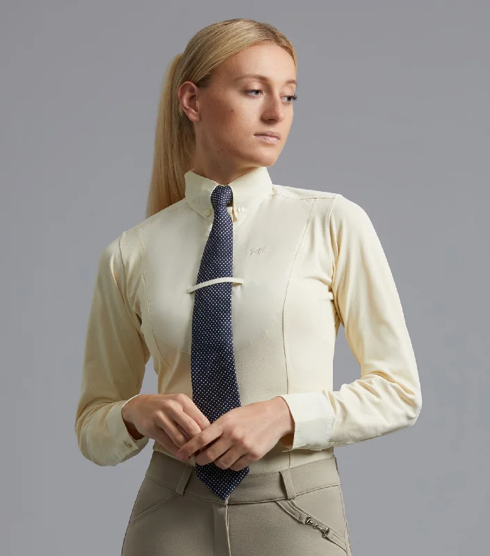 Tessa Ladies Long Sleeve Tie Shirt Vanilla Stylish Split-Hem Short Shirt