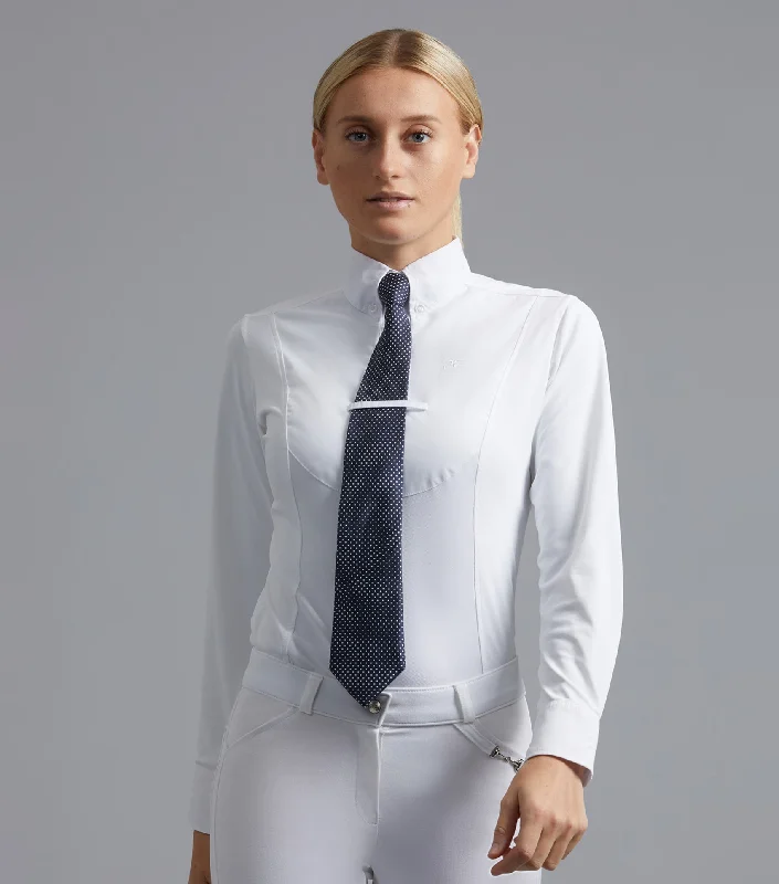 Tessa Ladies Long Sleeve Tie Shirt White Comfortable Fit Short Shirt