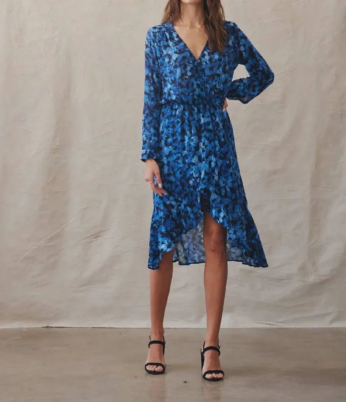 Vera V Neck Midi Dress In Cobalt Floral Print Chic Off-Shoulder Midi Dress